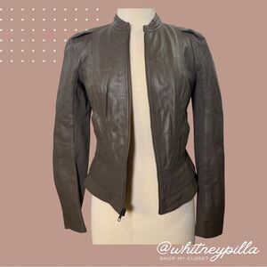 Hinge Genuine Leather Moto Jacket Women’s Small Taupe Gray Zip Front